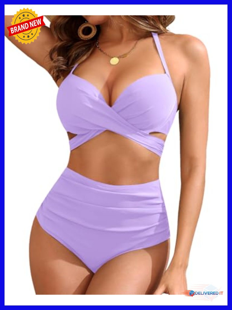 High Waisted Underwire Bikini Set Two Piece Swimsuits Halter Bathing Suits
